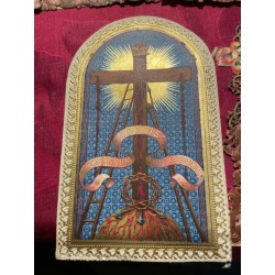 Vía Crucis Antiguo Policromado Estación XIV - Pieza Religiosa Ornamentada