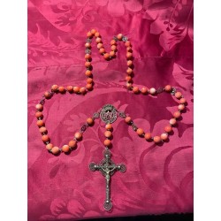Rosario Antiguo de Filigrana de Plata con Cuentas de Coral Auténtico - Joya Religiosa