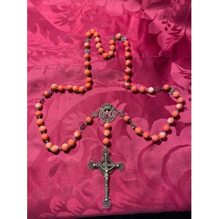 Rosario Antiguo de Filigrana de Plata con Cuentas de Coral Auténtico - Joya Religiosa