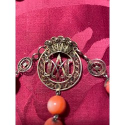 Rosario Antiguo de Filigrana de Plata con Cuentas de Coral Auténtico - Joya Religiosa