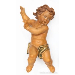 Pareja de figuras en madera tallada, policromada y dorada, niños