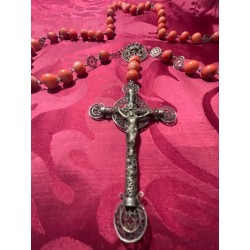 Rosario Antiguo de Filigrana de Plata con Cuentas de Coral Auténtico - Joya Religiosa