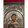 Icono Bizantino de Cristo Pantocrátor en Plata - Obra Religiosa Ortodoxa Antigua