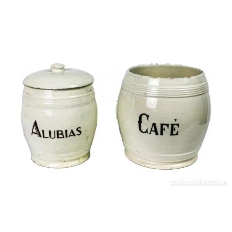 Antiguos Tarros de Cerámica Esmaltada para Alubias y Café - Cocina Vintage 20 cm