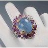 Anillo Exclusivo de Plata con Aguamarina Natural 23 Quilates - Rodeado de Amatistas