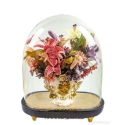 Urna Victoriana de Cristal con Jarrón Floral - Fanal Decorativo Siglo XIX 37cm