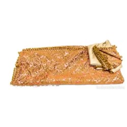 Pareja de Cortinas Antiguas en Damasco Coral - Textil Decorativo Años 20-30