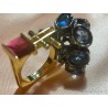 Conjunto de Anillos Artísticos Contemporáneos - Dúo Bicolor con Piedras Azules y Rosa