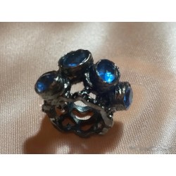 Conjunto de Anillos Artísticos Contemporáneos - Dúo Bicolor con Piedras Azules y Rosa