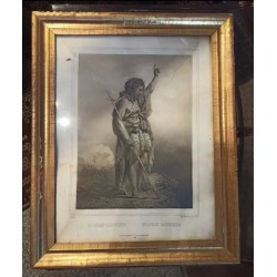 Grabado Antiguo de San Juan Bautista Siglo XIX - Obra Religiosa Marco Dorado