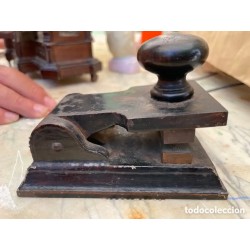 Antiguo Sello de Escritorio en Seco - Prensa de Lacre Notarial Siglo XIX Madera