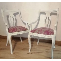 Pareja de Sillones Estilo Neoclásico Restaurados - Butacas Blancas con Tapizado Rosa