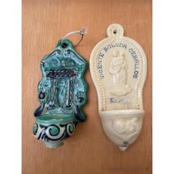 Pareja de Benditeras Antiguas en Cerámica - Pila de Agua Bendita Virgen de Ceballos