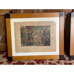 Grabados Vintage - Escenas Románticas en Marco de Madera Antiguo