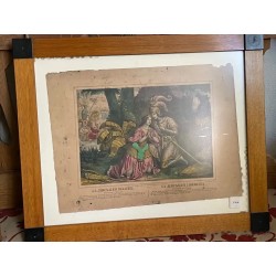 Grabados Vintage - Escenas Románticas en Marco de Madera Antiguo