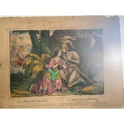 Grabados Vintage - Escenas Románticas en Marco de Madera Antiguo