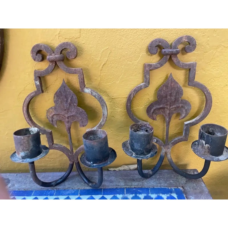 Candelabro de Forja Vintage - Diseño Arabesco con Porta Velas Candelabro de Forja Vintage - Diseño Arabesco con Porta Velas
