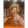Retrato Vintage - Mujer con Perro en Óleo sobre Lienzo