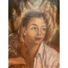 Retrato Vintage - Mujer con Perro en Óleo sobre Lienzo