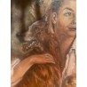 Retrato Vintage - Mujer con Perro en Óleo sobre Lienzo
