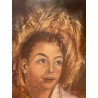 Retrato Vintage - Mujer con Perro en Óleo sobre Lienzo