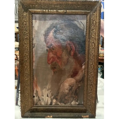 Retrato Expresivo - Óleo de Hombre con Marco Ornamental Antiguo
