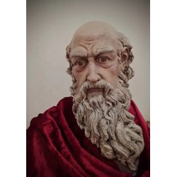 Busto Escultórico de Filósofo - Terracota Policromada con Expresión Intensa