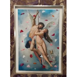 Escena Mitológica - Eros y Psique en Óleo Surrealista