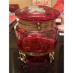 Joyero Victoriano - Cristal Rubí con Decoración Floral Pintada a Mano
