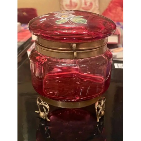 Joyero Victoriano - Cristal Rubí con Decoración Floral Pintada a Mano