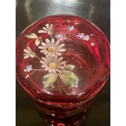 Joyero Victoriano - Cristal Rubí con Decoración Floral Pintada a Mano