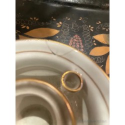 Tintero Antiguo de Porcelana con Borde Dorado y Diseño Floral - Coleccionable