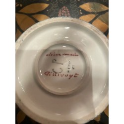 Tintero Antiguo de Porcelana con Borde Dorado y Diseño Floral - Coleccionable