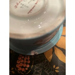 Tintero Antiguo de Porcelana con Borde Dorado y Diseño Floral - Coleccionable
