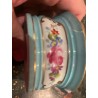 Tintero Antiguo de Porcelana con Borde Dorado y Diseño Floral - Coleccionable