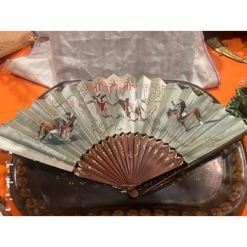 Abanico Antiguo Taurino con Escenas de Toreo - Pieza del Siglo XIX Coleccionable