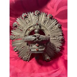 Corona de Plata con Resplandor y Pedrería Roja - Joya Religiosa para Imagen Mariana