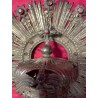Corona de Plata con Resplandor y Pedrería Roja - Joya Religiosa para Imagen Mariana