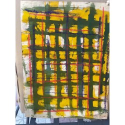 Obra Abstracta de Miguel Caiceo - Cuadrícula Verde y Amarilla Expresionista