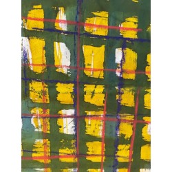 Obra Abstracta de Miguel Caiceo - Cuadrícula Verde y Amarilla Expresionista