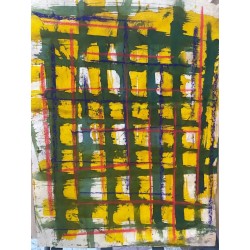 Obra Abstracta de Miguel Caiceo - Cuadrícula Verde y Amarilla Expresionista