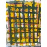 Obra Abstracta de Miguel Caiceo - Cuadrícula Verde y Amarilla Expresionista