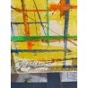 Cuadro Abstracto de Miguel Caiceo - Composición Geométrica Multicolor sobre Amarillo