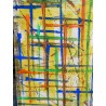 Cuadro Abstracto de Miguel Caiceo - Composición Geométrica Multicolor sobre Amarillo