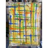 Cuadro Abstracto de Miguel Caiceo - Composición Geométrica Multicolor sobre Amarillo