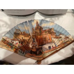 Abanico Vintage con Vista de la Plaza Magdalena de Sevilla - Pieza Decorativa Española