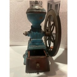 Antiguo Molinillo de Café Original - Pieza Decorativa Vintage Azul con Manivela