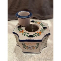 Pareja de Tinteros Antiguos de Cerámica Decorada - Piezas Artesanales de Colección
