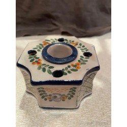 Pareja de Tinteros Antiguos de Cerámica Decorada - Piezas Artesanales de Colección