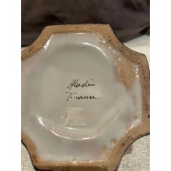 Pareja de Tinteros Antiguos de Cerámica Decorada - Piezas Artesanales de Colección